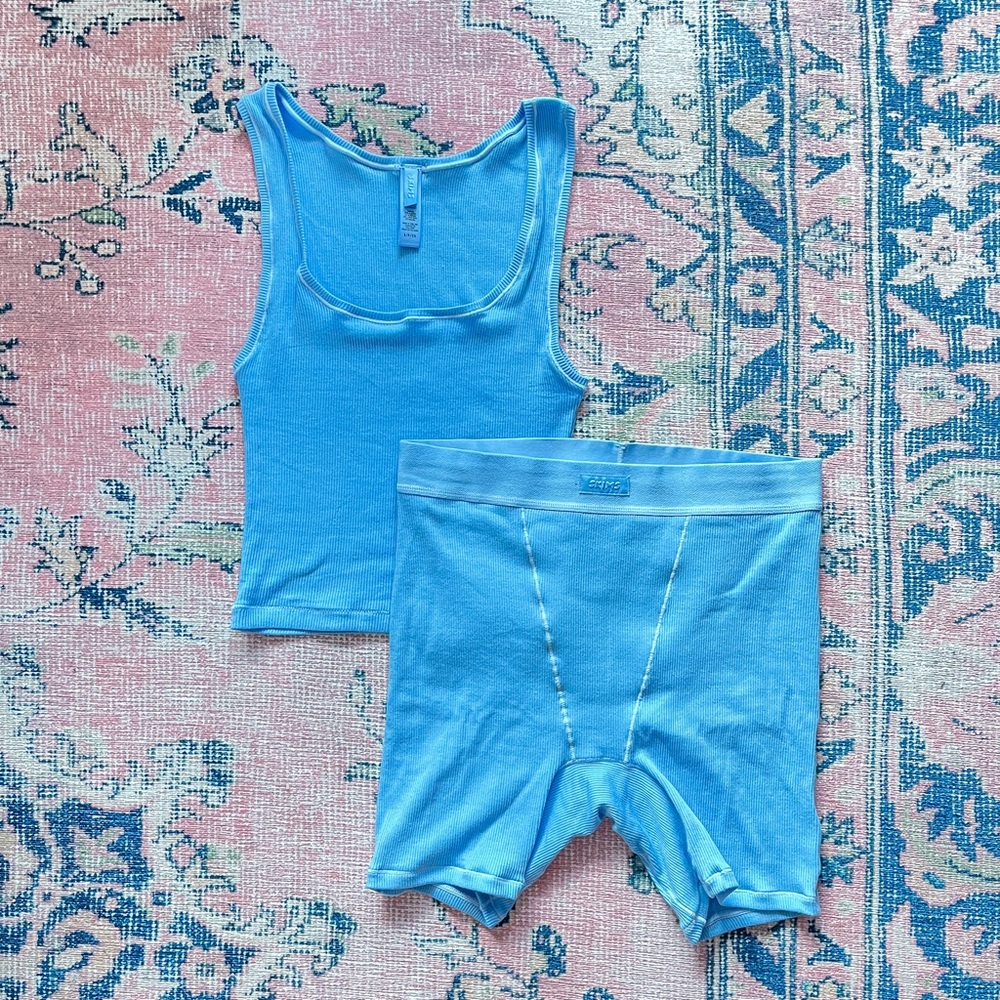 SKIMS Cotton Rib Set in Iris Blue in S